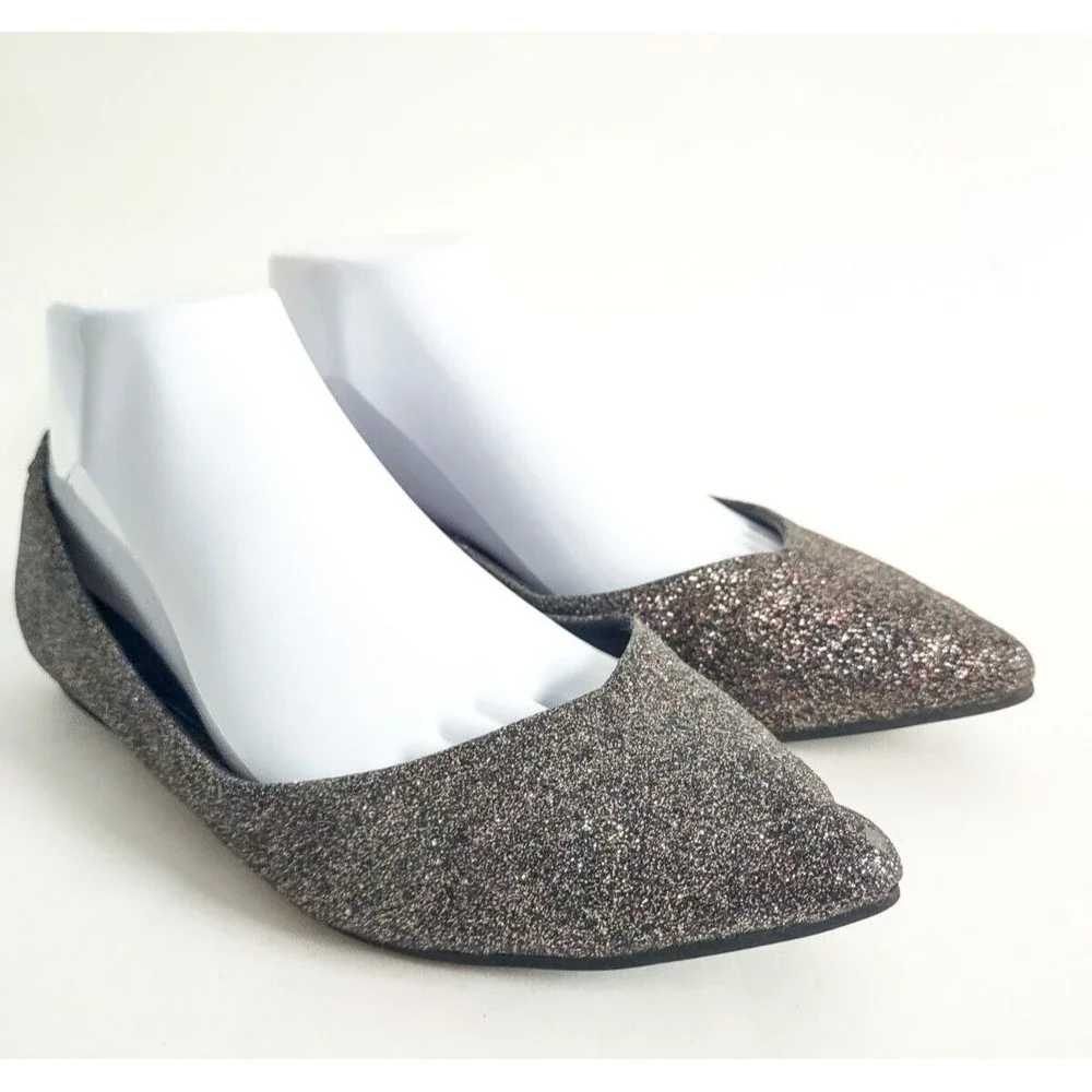 Aldo‎ Waelle Sparkly Glitter Silver Dressy Flats Pointed Toe Leather Lining 8.5